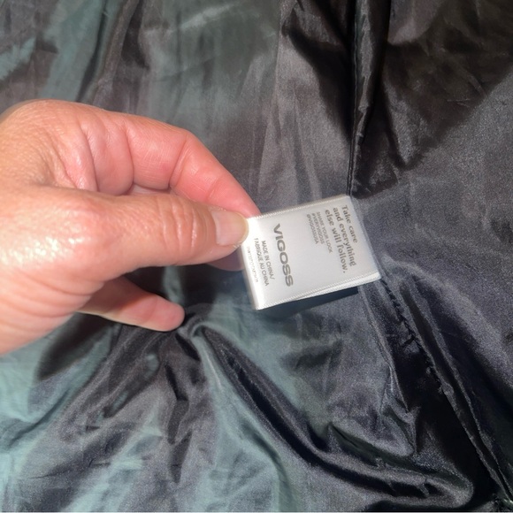 Vigoss Sz L Hooded Black Vegan Faux Leather Quilted Puffer Vest Pockets Womens - Picture 13 of 14